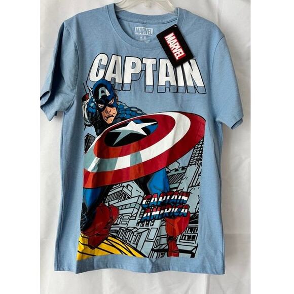 Marvel Captain America Graphic T-Shirt Blue Men’s Medium NWT Superhero Tee - Picture 9 of 10